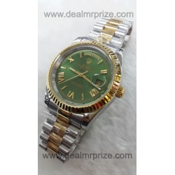 Rolex DAY DATE Dual Tone Green Swiss Automatic Watch