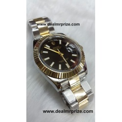 Rolex Datejust Fluted Bezel Black Dial Dual Tone Swiss ETA 7750 Valjoux Movement Watch