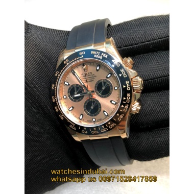 Rolex Cosmograph Daytona Rose Gold Dial with black crono rubber strap watches in dubai at watchesindubai.com