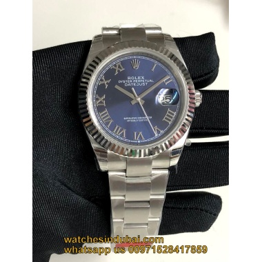 buy Rolex date just blue dial roman edition full steel  super clone watches in dubai at watchesindubai.com