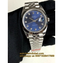 Rolex date just blue dial with diamond full steel  super clone watches in dubai at watchesindubai.com