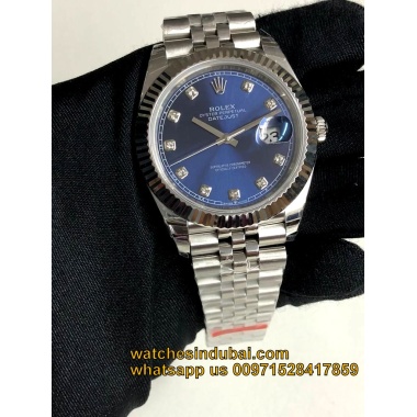 Rolex date just blue dial with diamond full steel  super clone watches in dubai at watchesindubai.com