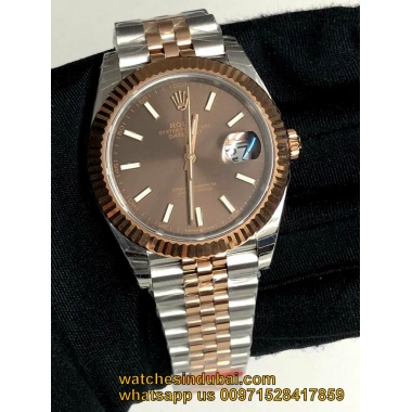 Rolex date just brown dial rose gold dual tone super clone watches in dubai at watchesindubai.com