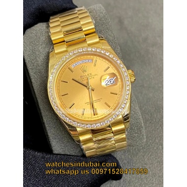 buy Rolex day date  gold dial full gold bracelet with diamond super clone watches in dubai at watchesindubai.com