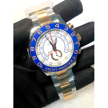 ROLEX YATCH MASTER BLUE BEZEL WHITE DIAL ROSE GOLD DUAL TONE SUPER CLONE WATCHES IN DUBAI AT WATCHESINDUBAI.COM