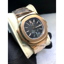 PATEK PHILIPPE NAUTILUS BLACK DIAL ROSE GOLD SWISS ETA SUPER MASTER CLONE WATCHES IN DUBAI