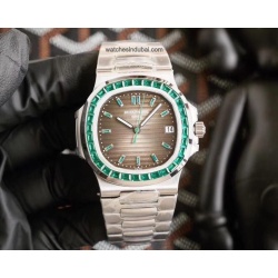 Patek Philippe Nautilus 5711/112P Platinum grey dial with green Rubies Bezel super clone watches in dubai