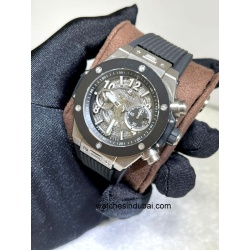 HUBLOT Big Bang Unico silver bezel black ceramic Chronograph Automatic super clone watches in dubai