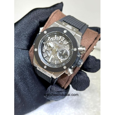 HUBLOT Big Bang Unico silver bezel black ceramic Chronograph Automatic super clone watches in dubai