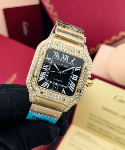 Cartier Santos De Cartier Dimand Rose Gold Super Clone Watch