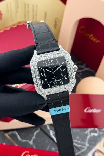 Cartier Santos de Cartier Dimond Black Dial Super Clone Watch